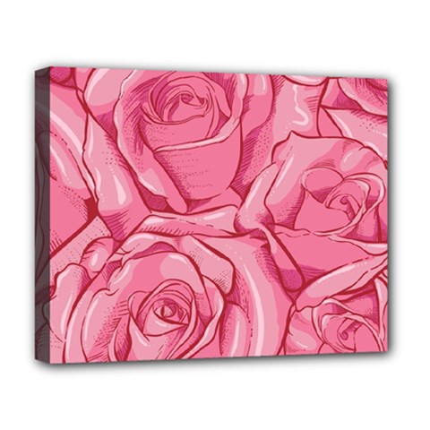 Pink Roses Pattern Floral Patterns Deluxe Canvas 20  X 16  (stretched)