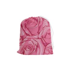 Pink Roses Pattern Floral Patterns Drawstring Pouch (medium) by Jancukart