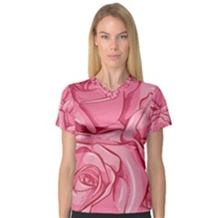 Pink Roses Pattern Floral Patterns V-neck Sport Mesh Tee