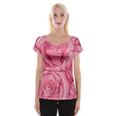 Pink Roses Pattern Floral Patterns Cap Sleeve Top