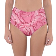 Pink Roses Pattern Floral Patterns Reversible High-waist Bikini Bottoms