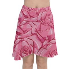 Pink Roses Pattern Floral Patterns Chiffon Wrap Front Skirt