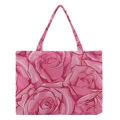 Pink Roses Pattern Floral Patterns Medium Tote Bag