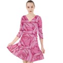 Pink Roses Pattern Floral Patterns Quarter Sleeve Front Wrap Dress View1