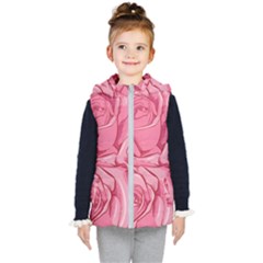 Pink Roses Pattern Floral Patterns Kids  Hooded Puffer Vest by Jancukart