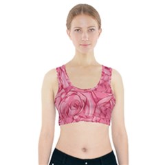 Pink Roses Pattern Floral Patterns Sports Bra With Pocket