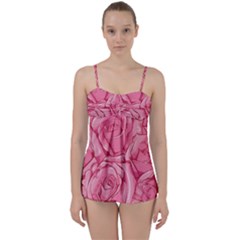 Pink Roses Pattern Floral Patterns Babydoll Tankini Set