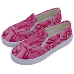 Pink Roses Pattern Floral Patterns Kids  Canvas Slip Ons by Jancukart