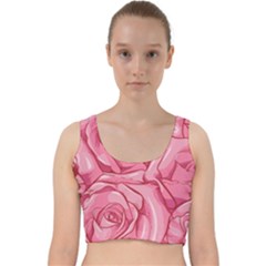 Pink Roses Pattern Floral Patterns Velvet Racer Back Crop Top