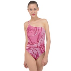 Pink Roses Pattern Floral Patterns Classic One Shoulder Swimsuit