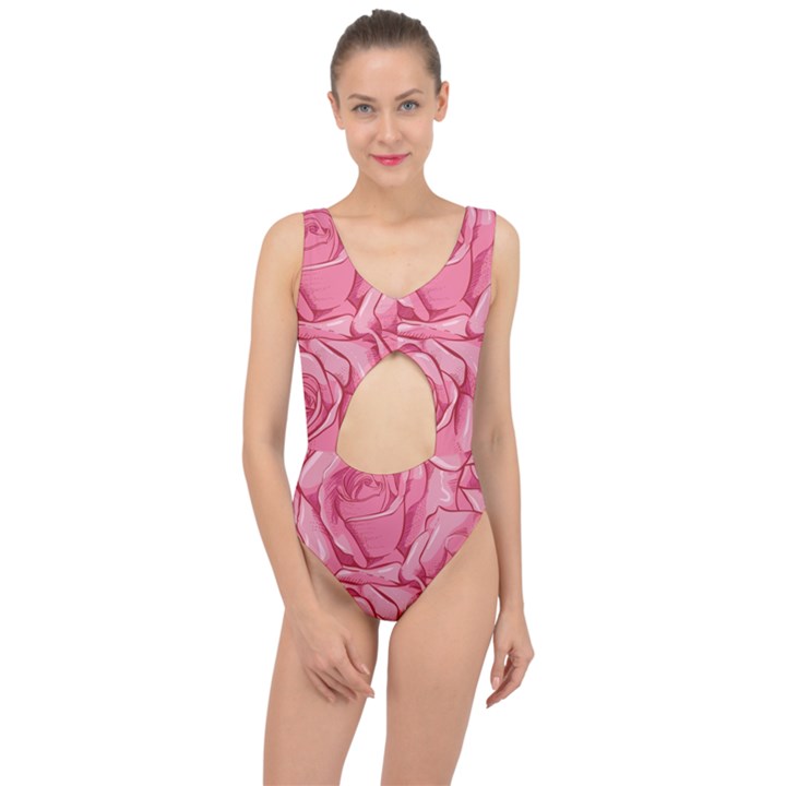 Pink Roses Pattern Floral Patterns Center Cut Out Swimsuit