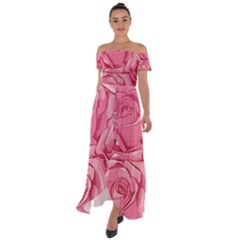 Pink Roses Pattern Floral Patterns Off Shoulder Open Front Chiffon Dress