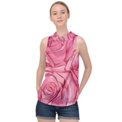 Pink Roses Pattern Floral Patterns High Neck Satin Top