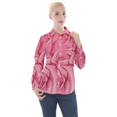 Pink Roses Pattern Floral Patterns Women s Long Sleeve Pocket Shirt