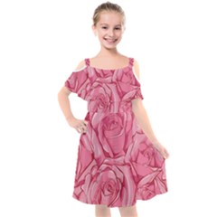 Pink Roses Pattern Floral Patterns Kids  Cut Out Shoulders Chiffon Dress