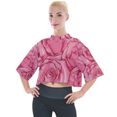 Pink Roses Pattern Floral Patterns Mock Neck Tee by Jancukart