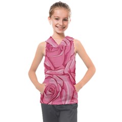 Pink Roses Pattern Floral Patterns Kids  Sleeveless Hoodie by Jancukart