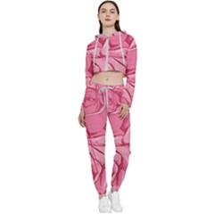 Pink Roses Pattern Floral Patterns Cropped Zip Up Lounge Set by Jancukart