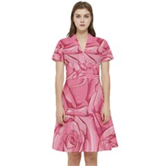 Pink Roses Pattern Floral Patterns Short Sleeve Waist Detail Dress