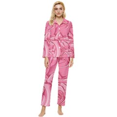 Pink Roses Pattern Floral Patterns Womens  Long Sleeve Velvet Pocket Pajamas Set by Jancukart