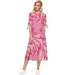 Pink Roses Pattern Floral Patterns Bow Sleeve Chiffon Midi Dress