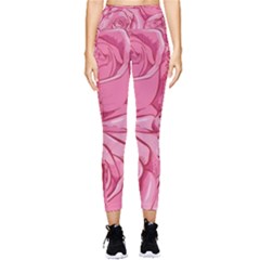 Pink Roses Pattern Floral Patterns Pocket Leggings 