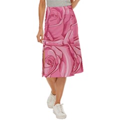 Pink Roses Pattern Floral Patterns Midi Panel Skirt