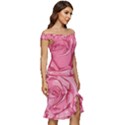 Pink Roses Pattern Floral Patterns Off Shoulder Ruffle Split Hem Bodycon Dress View3