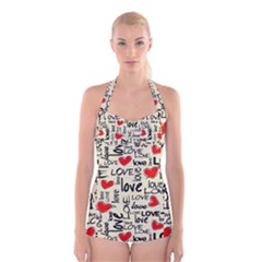 Love Abstract Background Textures Creative Grunge Boyleg Halter Swimsuit  by Jancukart