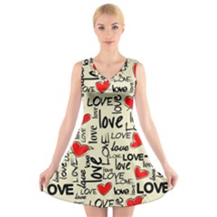 Love Abstract Background Textures Creative Grunge V-neck Sleeveless Dress