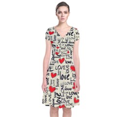 Love Abstract Background Textures Creative Grunge Short Sleeve Front Wrap Dress