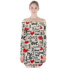 Love Abstract Background Textures Creative Grunge Long Sleeve Off Shoulder Dress