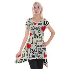 Love Abstract Background Textures Creative Grunge Short Sleeve Side Drop Tunic