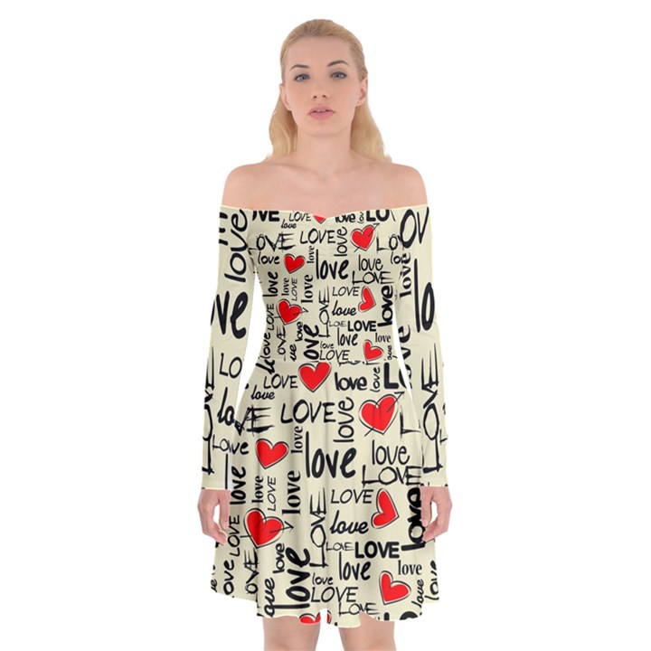 Love Abstract Background Textures Creative Grunge Off Shoulder Skater Dress