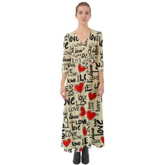 Love Abstract Background Textures Creative Grunge Button Up Boho Maxi Dress