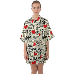 Love Abstract Background Textures Creative Grunge Half Sleeve Satin Kimono 