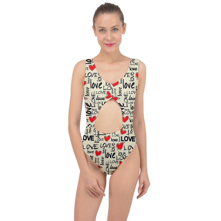 Love Abstract Background Textures Creative Grunge Center Cut Out Swimsuit