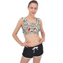 Love Abstract Background Textures Creative Grunge V-back Sports Bra