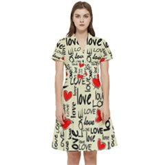 Love Abstract Background Textures Creative Grunge Short Sleeve Waist Detail Dress