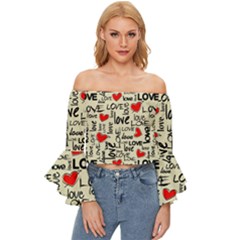 Love Abstract Background Textures Creative Grunge Off Shoulder Flutter Bell Sleeve Top