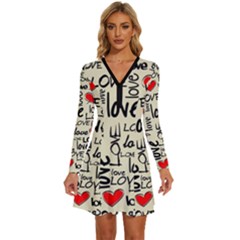 Love Abstract Background Textures Creative Grunge Long Sleeve Deep V Mini Dress  by Jancukart