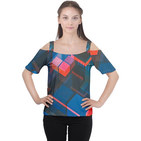 Minimalist Abstract Shaping  Abstract Digital Art Cutout Shoulder Tee by Jancukart