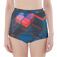 Minimalist Abstract Shaping  Abstract Digital Art High-waisted Bikini Bottoms