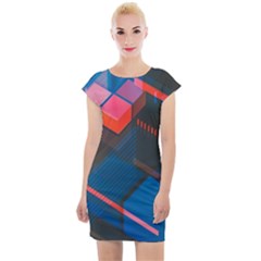 Minimalist Abstract Shaping  Abstract Digital Art Cap Sleeve Bodycon Dress by Jancukart