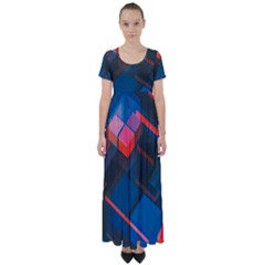 Minimalist Abstract Shaping  Abstract Digital Art High Waist Short Sleeve Maxi Dress