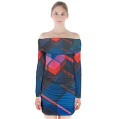 Minimalist Abstract Shaping  Abstract Digital Art Long Sleeve Off Shoulder Dress