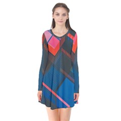 Minimalist Abstract Shaping  Abstract Digital Art Long Sleeve V-neck Flare Dress