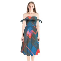 Minimalist Abstract Shaping  Abstract Digital Art Shoulder Tie Bardot Midi Dress