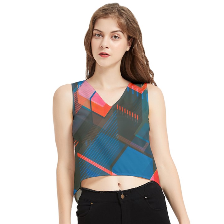 Minimalist Abstract Shaping  Abstract Digital Art V-Neck Cropped Tank Top