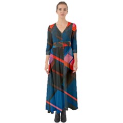 Minimalist Abstract Shaping  Abstract Digital Art Button Up Boho Maxi Dress